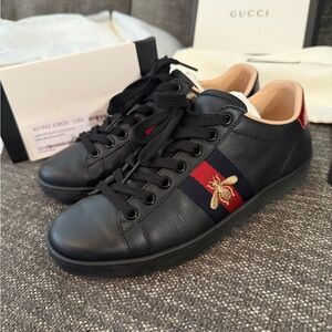 Gucci Black Leather Ace Sneakers